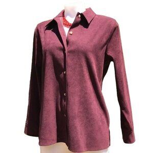 Vintage Classic Elements Maroon Button Down Blouse Long Sleeve Shirt Size M